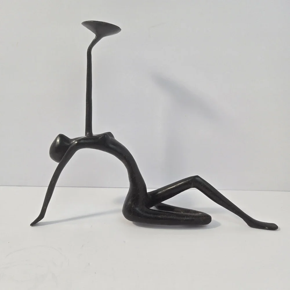 Vintage Bronze Finish Metal Reclining Female Figure Candle Holder Sculpture 10